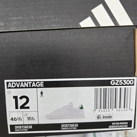 New adidas Advantage Cloud White Green Men\'s Tennis Shoes Size 12